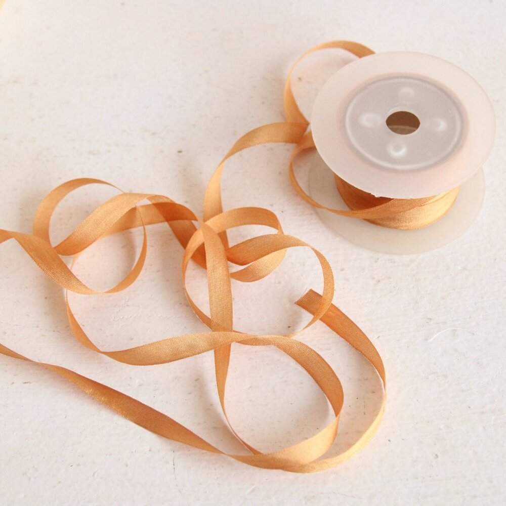 Silk Ribbon Trim in Gold, 7mm Wide,  1/4", 5 yard - Picture 8 of 10
